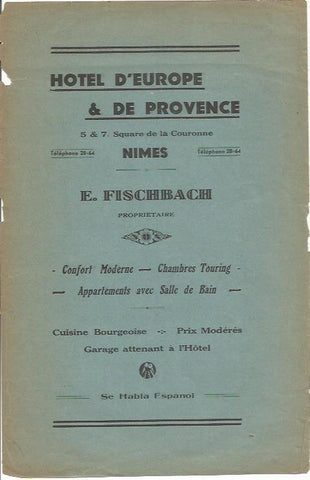 LAMINA 18630: Publicidad del Hotel Europe de Nimes
