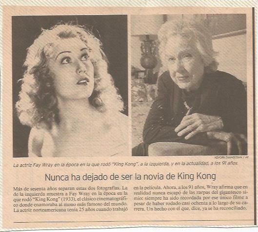 LAMINA 18835: Recorte de diario sobre Fay Wray