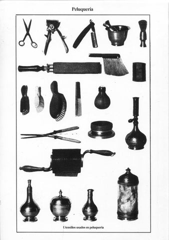 Poster DIN 4 numero 0362: Peluqueria, muestrario utensilios utilizados en peluqueria
