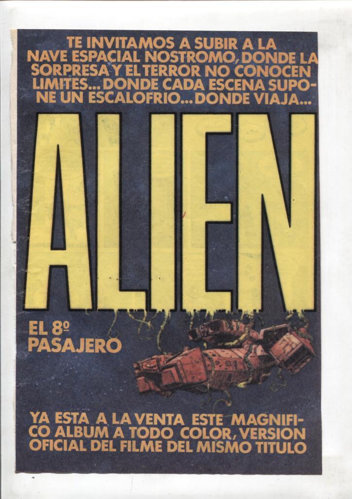 Propaganda Editorial sobre el album dedicado a Alien el 8º pasajero (1 pagina)