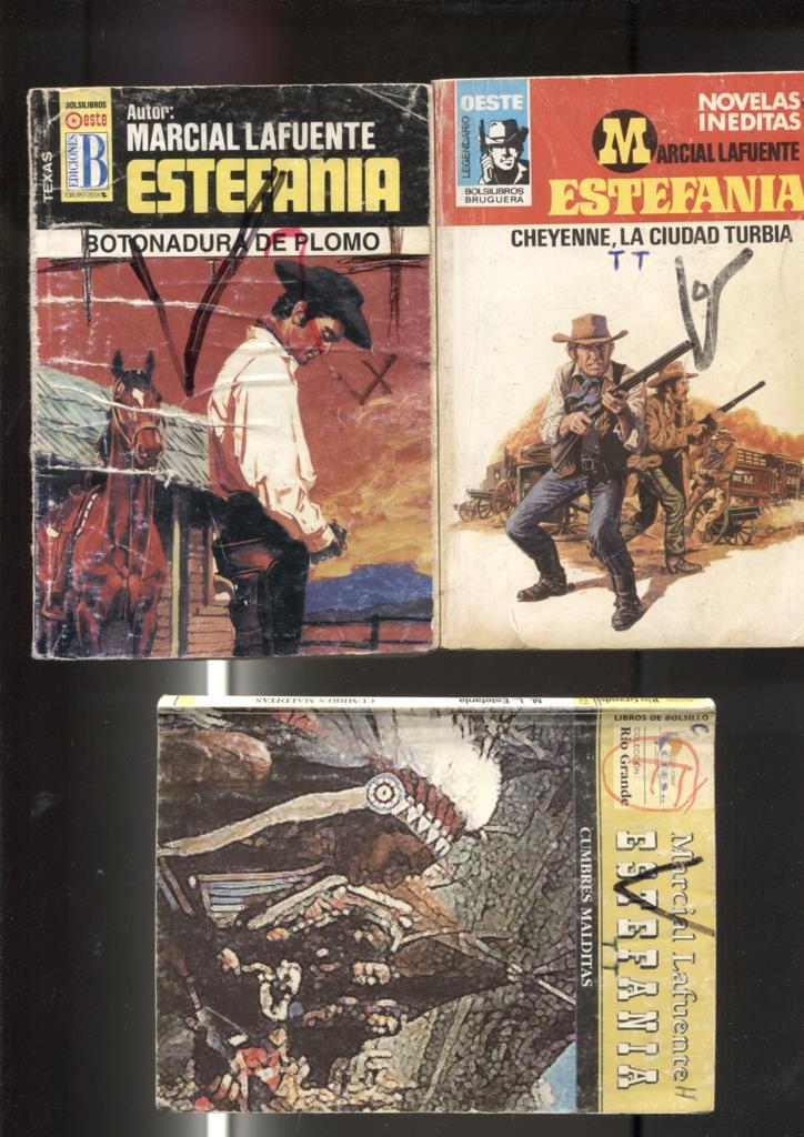 Lote numero 12: 3 novelas de Marcial lafuente Estefania:  Cumbres malditas, Cheyene la ciudad turbia, Botonadura de plomo
