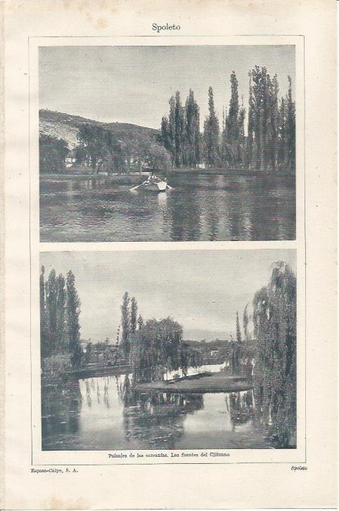 LAMINA ESPASA 34254: Paisajes de las cercanias y Fuentes del Clitunno en Spoleto