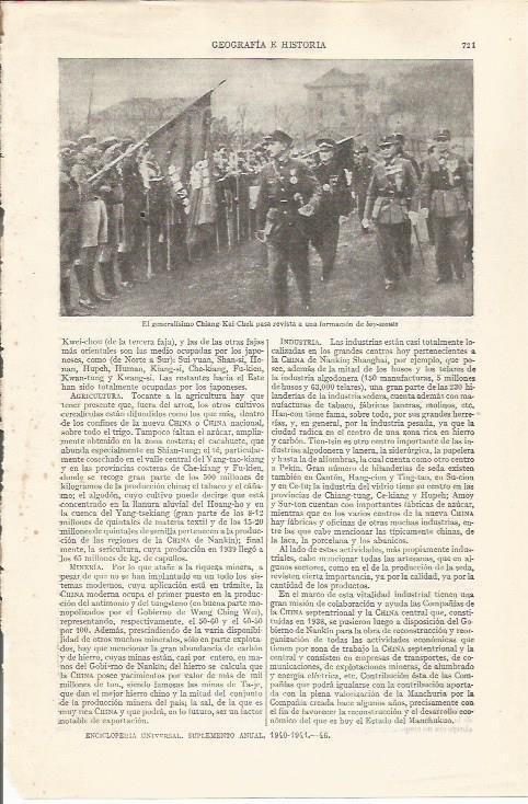 LAMINA ESPASA 34290: EL General Chiang-Kai-Check pasando formacion a boy scouts