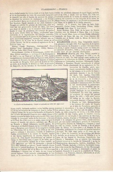 LAMINA ESPASA 34273: Castillo de Starhemberg, grabado del siflo XVII