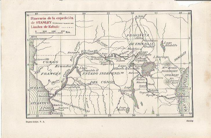 LAMINA ESPASA 34269: Mapa del Itinerario de la expedicion de Stanley