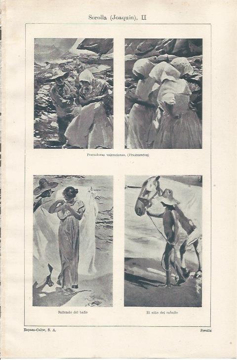 LAMINA ESPASA 34212: Pescadoras valencianas, Saliendo del baño y El niño del caballo, por Sorolla