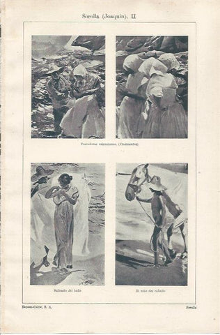 LAMINA ESPASA 34212: Pescadoras valencianas, Saliendo del baño y El niño del caballo, por Sorolla