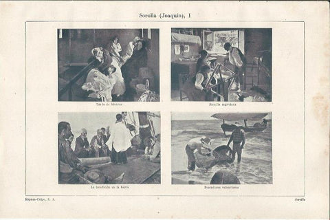 LAMINA ESPASA 34211: Trata de blancas, Familia segoviana, La bendicion de la barca y Pescadores valencianos, por Sorolla