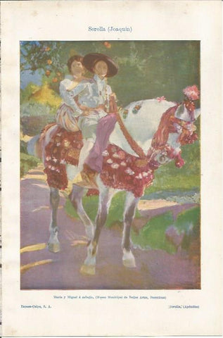LAMINA ESPASA 34208: Mari ay Miguel a caballo, por Sorolla