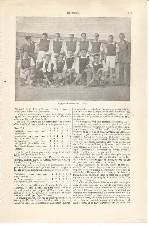 LAMINA ESPASA 34403: Equipo de hockey de Terrassa. Barcelona