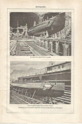LAMINA ESPASA 34334: El submarino español B-1 construido en Cartagena