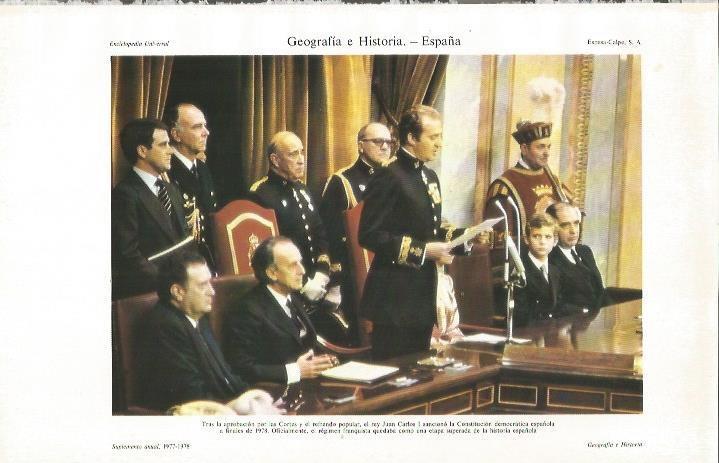 LAMINA ESPASA 34042: Juan Carlos I en la aprobacion de la Constitucion Española