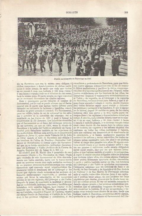 LAMINA ESPASA 34148: Desfile de Somaten en Barcelona en 1921