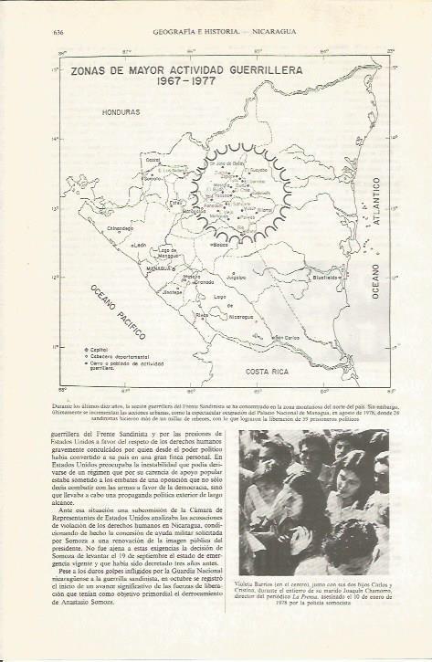 LAMINA ESPASA 34073: Plano de la actividad guerrillera de Nicaragua entre 1967-1977