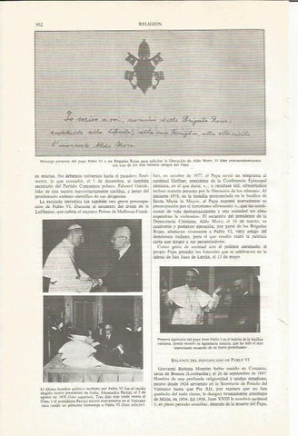 LAMINA ESPASA 34105: Mensaje de Pablo VI a las Brigadas Rojas de Italia