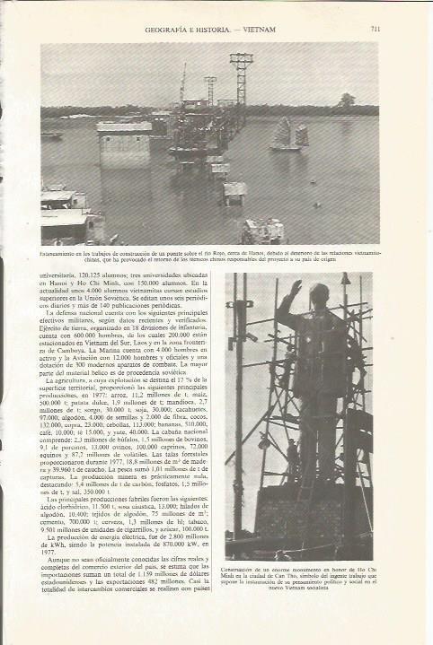 LAMINA ESPASA 34091:Construccion de un puente sobre el rio Rojo, Vietnam