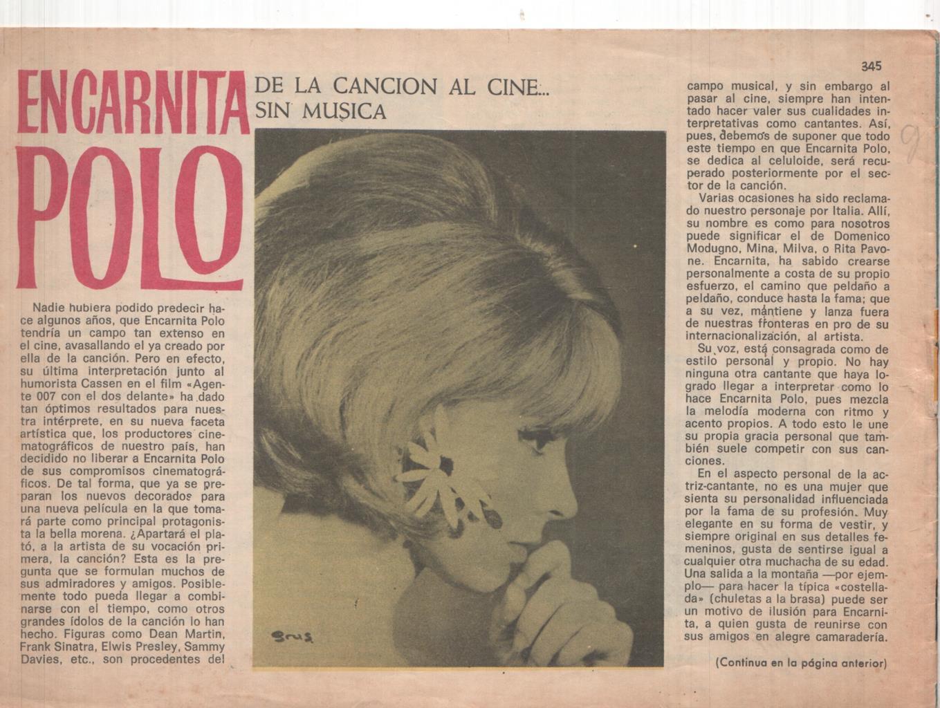 Claro de Luna numero 345: reportaje sobre Encarnita Polo (numerado 2 en trasera)