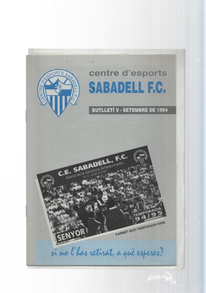 Centre d esports Sabadell F.C. butlleti V setembre 1994: C.E. Sabadell F.C. 