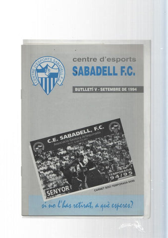 Centre d esports Sabadell F.C. butlleti V setembre 1994: C.E. Sabadell F.C. 