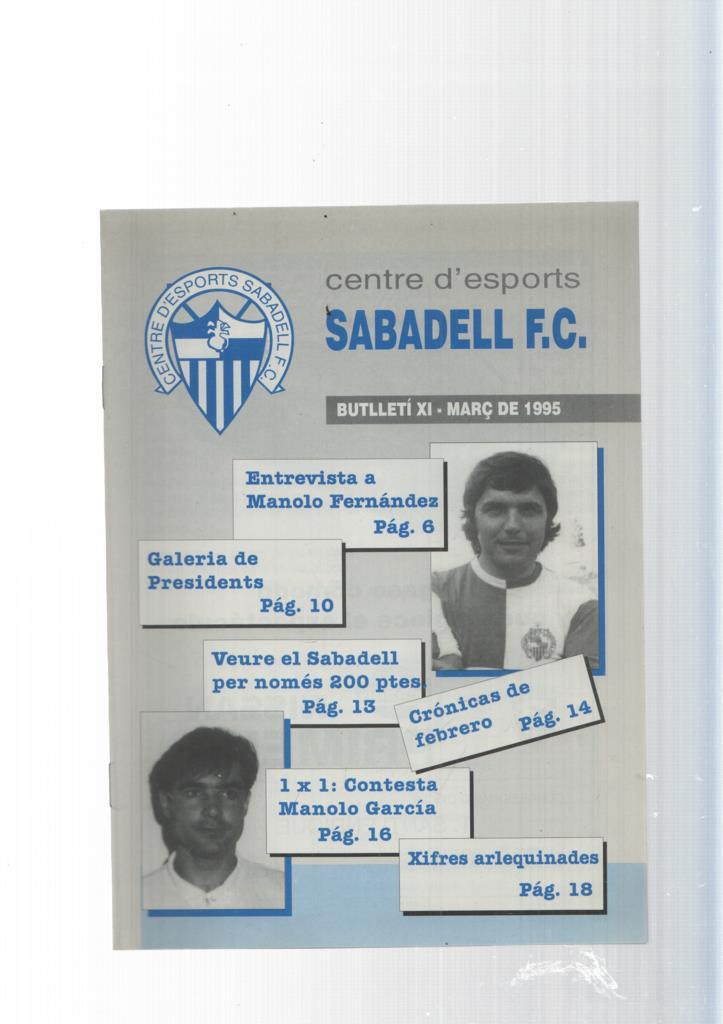 Centre d esports Sabadell F.C. butlleti XI març 1995: Entrevista a Manolo
