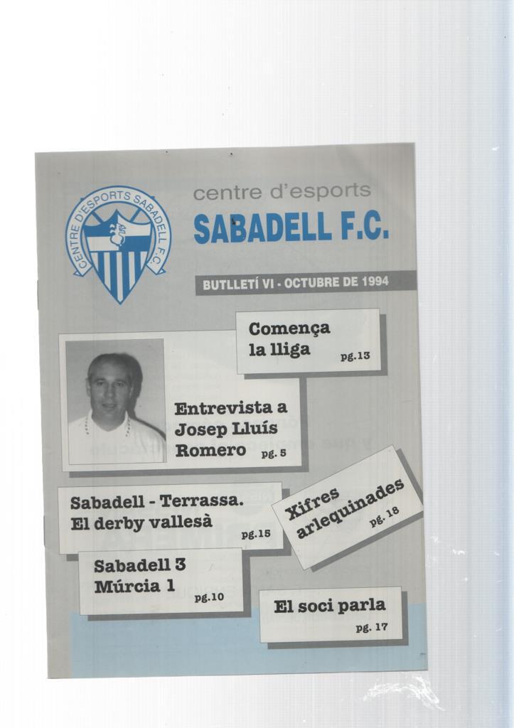 Centre d esports Sabadell F.C. butlleti VI octubre 1994: Comença la lliga-Entre-