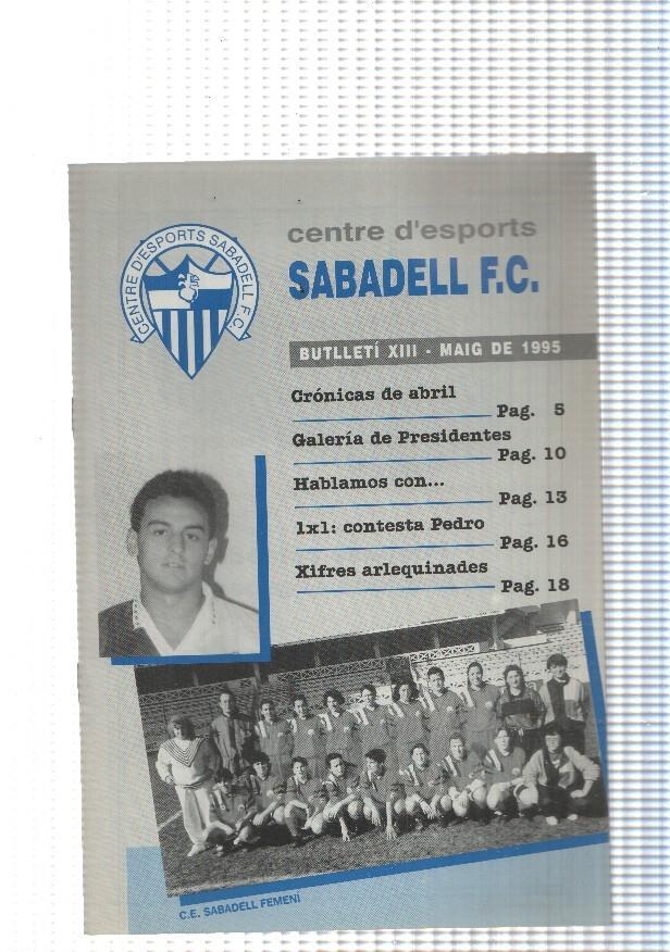 Centre d esports Sabadell F.C. butlleti XIII maig 1995: Cronicas de