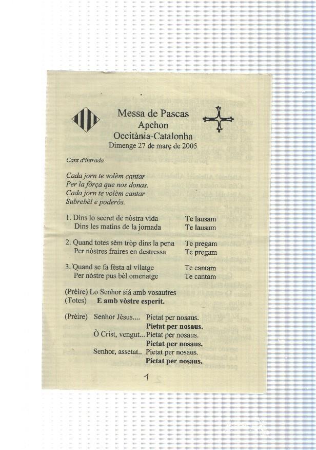 Messa de Pascas Apchon, Occitania-Catalonha, 27 de març de 2005