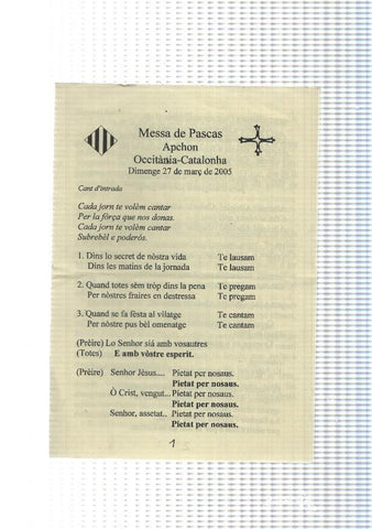 Messa de Pascas Apchon, Occitania-Catalonha, 27 de març de 2005