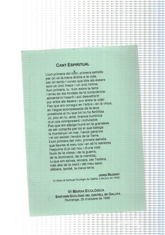 Lamina con Cant Espiritual VI marxa ecologica Santuari ecologic del 