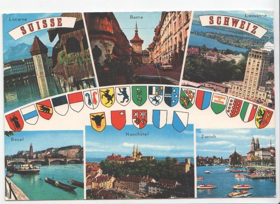 Postal JC022: Fotos con varias vistas de Suiza (Suisse) - Lucerne, Basel, Berne, Lausanne, Neuchatel, Zurich