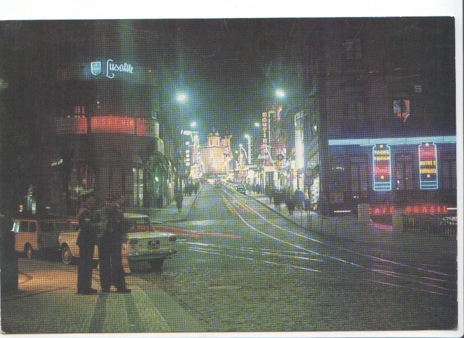 Postal JC028: Porto (Portugal). Calle de San Antonio e Iglesia de Santa Ildefonso (noche)