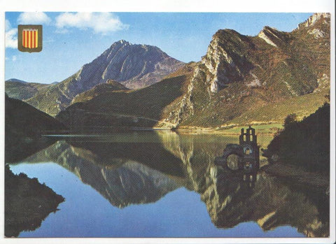 Postal JC046: Lac d'Escales, ruines du Monastere de Lavaix. Lumiere et couleus des Pyrenees