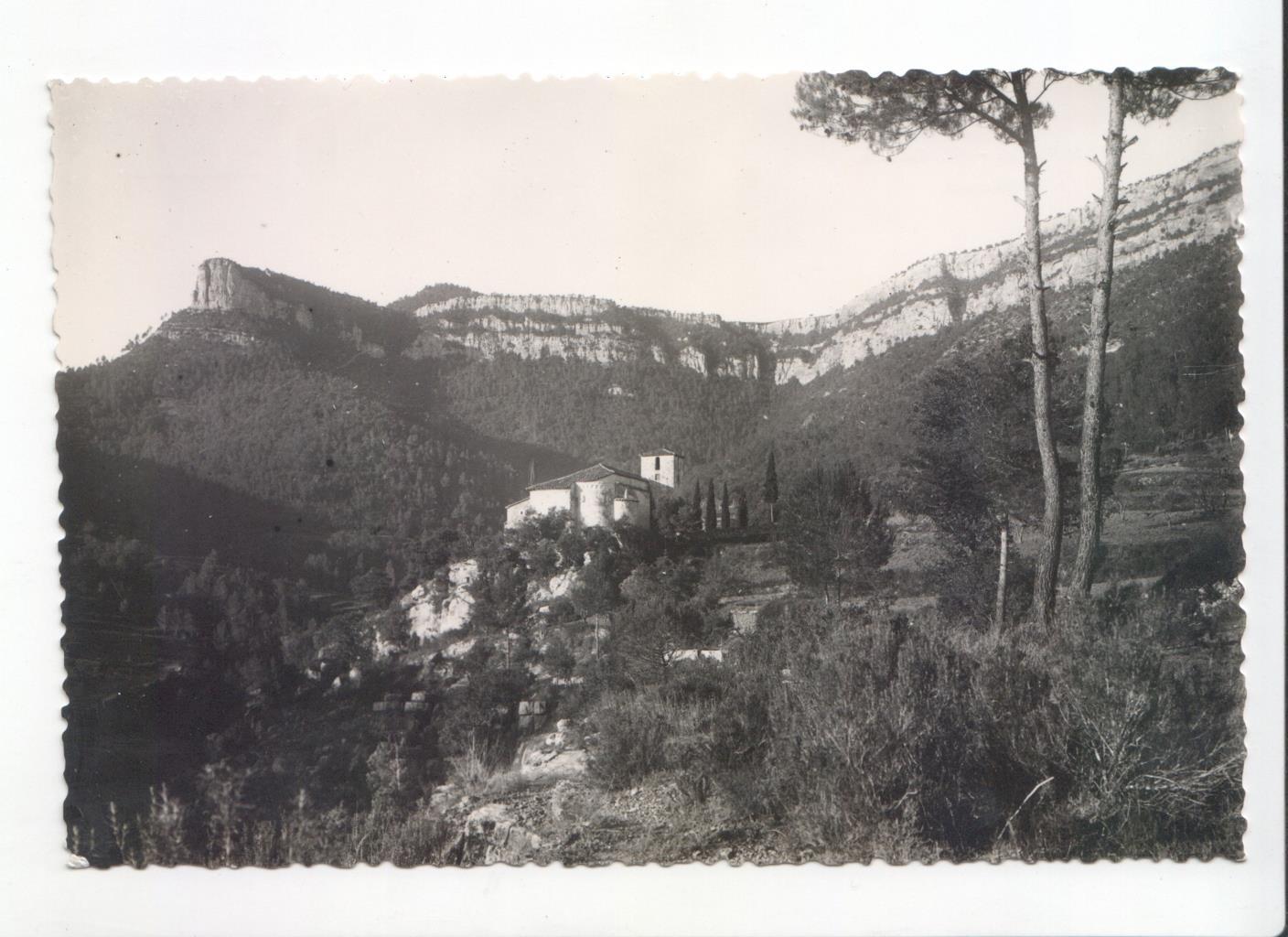 Postal JC093: Ayguafreda - Alt. 416 m, Valldeneu (en B/N con bordes dentados)
