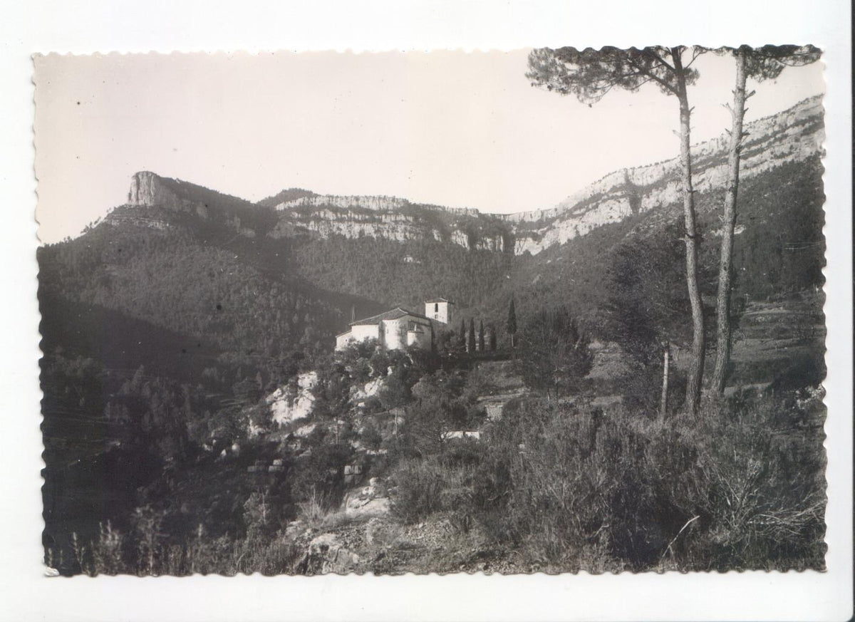 Postal JC093: Ayguafreda - Alt. 416 m, Valldeneu (en B/N con bordes dentados)