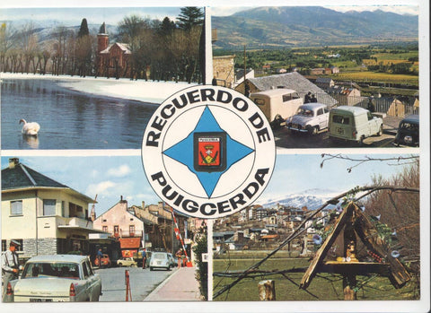 Postal JC0105:  Recuerdos de Puigcerda. Lago-Pl. de10 de Febrero, Frontera Franco-Española, vista parcial