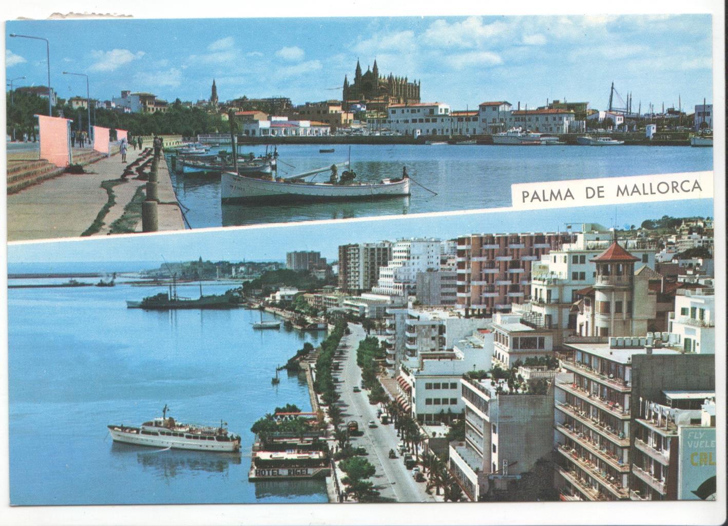 Postal JC0136: Mallorca. Palma. Bellezas de la ciudad. Vistas puerto y catedral al fondo