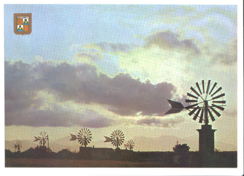 Postal JC0183: Mallorca. Molinos al atardecer
