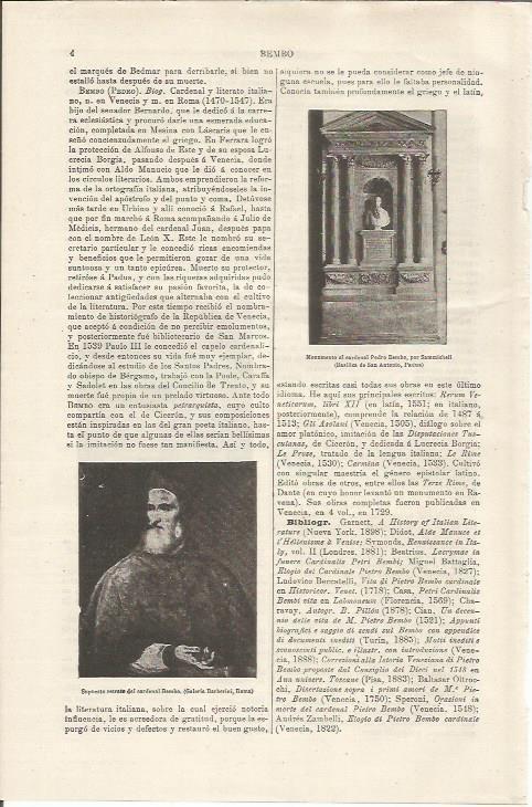 LAMINA ESPASA 34420: Monumento y retrato del Cardenal Bombo