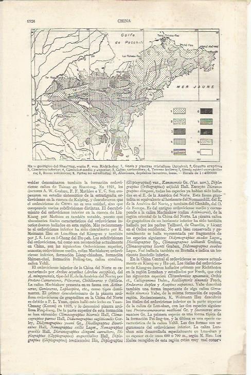 LAMINA ESPASA 34986: Mapa geologico de Shantung, China