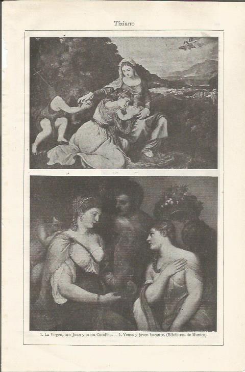 LAMINA ESPASA 35024: La Virgen, san Juan y Santa Catalina y Venus y joven bacante, por Tiziano