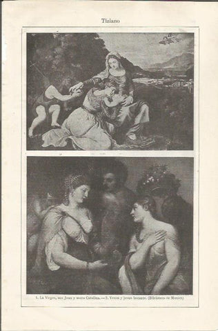 LAMINA ESPASA 35024: La Virgen, san Juan y Santa Catalina y Venus y joven bacante, por Tiziano