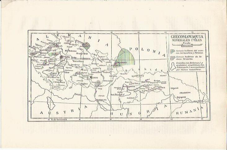 LAMINA ESPASA 34945: Mapa de minerales de Checoslovaquia