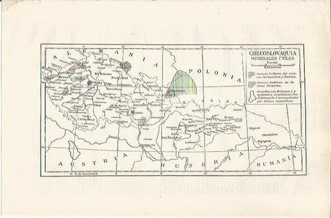 LAMINA ESPASA 34945: Mapa de minerales de Checoslovaquia