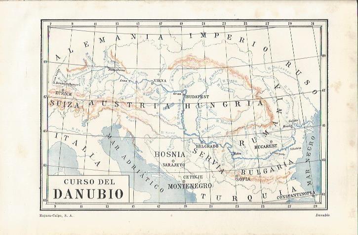 LAMINA ESPASA 34855: Mapa del curso del Danubio