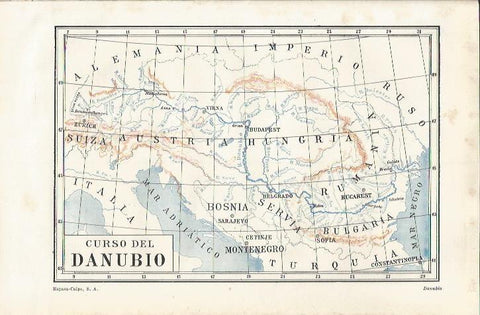LAMINA ESPASA 34855: Mapa del curso del Danubio
