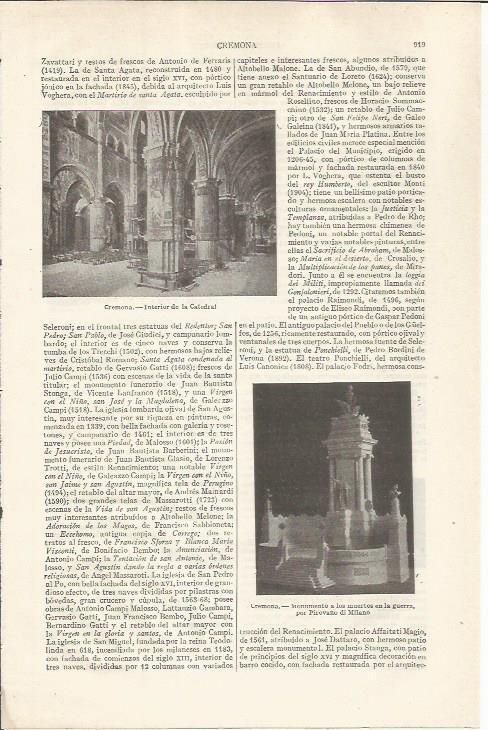 LAMINA ESPASA 34924: Interior de la Catedral de Cremona