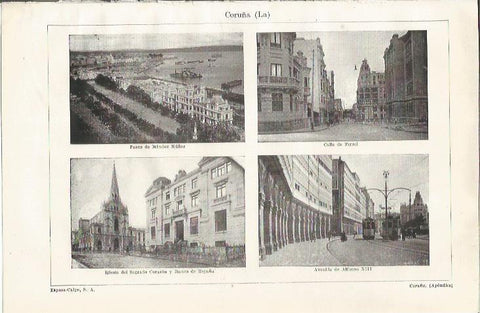 LAMINA ESPASA 34910: Calle del Ferrol, Avenida Alfonso XIII y Paseo de Mendez Nuñez en LA Coruña