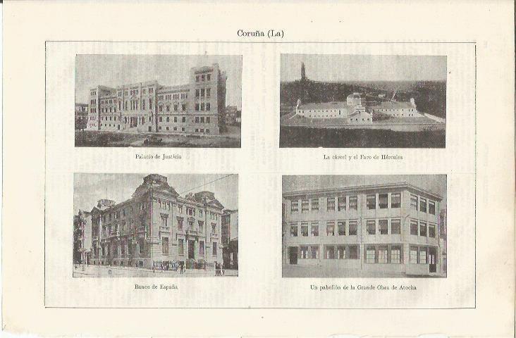 LAMINA ESPASA 34911: Palacio de Justicia, carcel, Banco de España y Pabellon en La Coruña