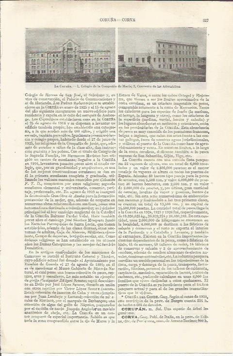 LAMINA ESPASA 34912: Colegio de la Compañía de Maria y Convento de las Adoratrices, en La Coruña