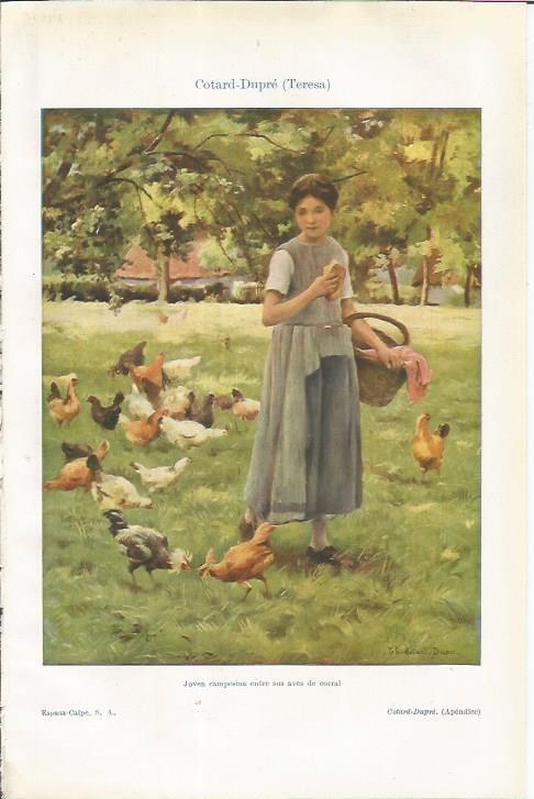 LAMINA ESPASA 34915: Joven campesina entre sus aves de corral, por Teresa Cotard-Dupre